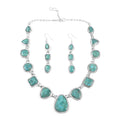 SANTA FE Style Kingman Turquoise Dangle Earrings and Statement Necklace 20 Inches in Sterling Silver 56.60 Grams 70.00 ctw - Sticky add to cart bar