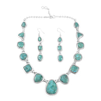 SANTA FE Style Kingman Turquoise Dangle Earrings and Statement Necklace 20 Inches in Sterling Silver 56.60 Grams 70.00 ctw