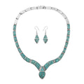 SANTA FE Style Kingman Turquoise Dangle Earrings and Necklace 16 Inches in Sterling Silver 56.60 Grams 81.00 ctw - Sticky add to cart bar