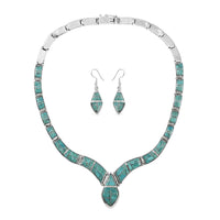 SANTA FE Style Kingman Turquoise Dangle Earrings and Necklace 16 Inches in Sterling Silver 56.60 Grams 81.00 ctw