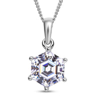 Hexagonal Cut Moissanite Solitaire Pendant Necklace 18 Inches in Rhodium Over Sterling Silver 2.50 ctw