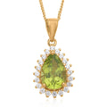 Premium Peridot and White Zircon Halo Pendant Necklace 20 Inches in Vermeil YG Over Sterling Silver 2.40 ctw - Sticky add to cart bar