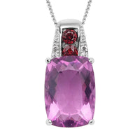 Grape Color Fluorite and Multi Gemstone Pendant Necklace 18 Inches in Rhodium Over Sterling Silver 8.35 ctw