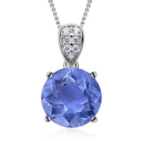 Color Change Fluorite and Natural White Zircon Pendant Necklace 18 Inches in Rhodium Over Sterling Silver 4.60 ctw