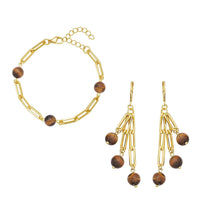 Lapis Lazuli Paper Clip Chain Station Bracelet (7.50-9.0In) and Dangle Earrings in Stainless Steel 36.00 ctw