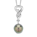 Tahitian Cultured Pearl 9-10mm and White Zircon Pendant Necklace 18 Inches in Rhodium Over Sterling Silver 0.10 ctw - Sticky add to cart bar