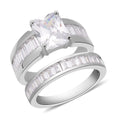 Set of 2 Simulated Diamond Emerald Cut and Half Eternity Stackable Ring in Silvertone 8.10 ctw - Sticky add to cart bar