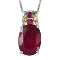 Niassa Ruby Pendant Necklace 20 Inches in Vermeil Yellow Gold and Platinum Over Sterling Silver 9.85 ctw