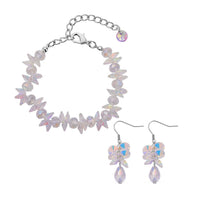 White Aurora Borealis Glass Beaded Bracelet (7.50-9.50In) and Drop Earrings in Silvertone & Stainless Steel 90.00 ctw