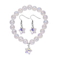 White Aurora Borealis Glass Beaded Star Charm Bracelet (6.50In) and Drop Earrings in Silvertone and Stainless Steel - Sticky add to cart bar