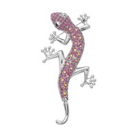 Multi Color Austrian Crystal Lizard Brooch or Pendant Necklace 24 Inches in Silvertone & Stainless Steel