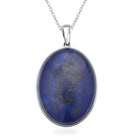 Lapis Lazuli Solitaire Pendant Necklace 20 Inches in Stainless Steel 85.00 ctw