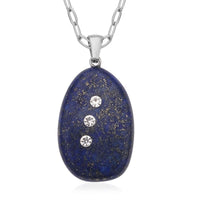Black Obsidian and Austrian Crystal Pendant with Paper Clip Necklace 20 Inches in Stainless Steel 38.50 ctw