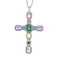 Multi Color Austrian Crystal and Magic Color Glass Cross Pendant Necklace 29-31 Inches in Silvertone - Sticky add to cart bar