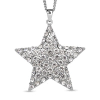 White Austrian Crystal Star Pendant Necklace 29-31 Inches in Silvertone