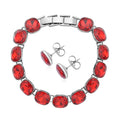Doorbuster Simulated Ruby Tennis Bracelet (7-8In) and Stud Earrings in Silvertone - Sticky add to cart bar