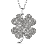 Austrian Crystal Leaf Clover Pendant Necklace 29-31 Inches in Silvertone