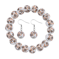 Yellow Flower Ceramic Beaded Stretch Bracelet and Earrings in Stainless Steel 246.00 ctw