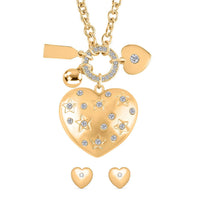 White Austrian Crystal Set of Earrings and Necklace 29-31 Inches in Goldtone