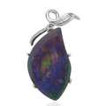 Canadian Ammolite and White Zircon Floral Pendant Necklace 18 Inches in Rhodium Over Sterling Silver - Sticky add to cart bar