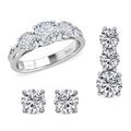 Doorbuster Moissanite Trilogy Ring Stud Earrings and Pendant in Rhodium Over Sterling Silver 6.20 ctw - Sticky add to cart bar