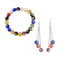 Multi Color Murano Style Beaded Stretch Bracelet and Earrings in Stainless Steel - Sticky add to cart bar