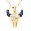 Lapis Lazuli and Simulated Diamond Bull Head Pendant Necklace (18 Inches) in 14K Yellow Gold Over Sterling Silver 1.50 ctw - Sticky add to cart bar