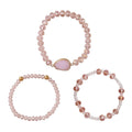 Pink Agate, Pink Glass Beaded & Resin Set of 3 Stretch Bracelet in Goldtone 5.00 ctw - Sticky add to cart bar