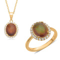 Color Change Glass, Simulated Diamond Mood Ring and Pendant Necklace 18 Inches in 14K YG Over Sterling Silver 0.50 ctw - Sticky add to cart bar