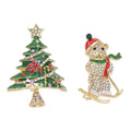 Set of 2 Austrian Crystal, White & Green Glass and Enameled Snowman & Christmas Tree Brooch in Goldtone - Sticky add to cart bar