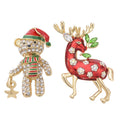 Set of 2 Austrian Crystal, White & Green Glass and Enameled Reindeer & Christmas Boy Brooch in Goldtone - Sticky add to cart bar