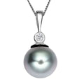 Tahitian Cultured Pearl and Moissanite Pendant Necklace 18 Inches in Rhodium Over Sterling Silver 0.05 ctw - Sticky add to cart bar