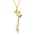 Yellow and Green Enameled Virgo Zodiac Buttercup Flower Pendant Necklace 16-18 Inches in 14K YG Over Sterling Silver - Sticky add to cart bar