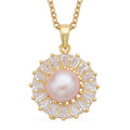 Peach Freshwater Pearl and Simulated Diamond Floral Pendant in 14K YG Over Sterling Silver with ION Plated YG Stainless Steel Necklace 20 Inches 1.00 ctw - Sticky add to cart bar