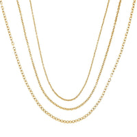 EVER TRUE Set of 3 Rolo Chain Link Necklaces 16, 20, 24 Inches in ION Plated YG Stainless Steel