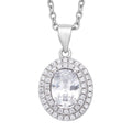 Simulated Diamond Double Halo Pendant in Rhodium Over Sterling Silver with Stainless Steel Necklace 20 Inches - Sticky add to cart bar