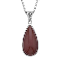 Carnelian Pear Shaped Pendant Necklace 20 Inches in Stainless Steel 60.00 ctw