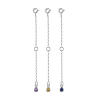 Set of 3 Simulated Yellow, Blue and Purple Diamond Extender Rolo Chain (3 Inches) and 5mm Spring Lock in Rhodium Over Sterling Silver 0.75 ctw