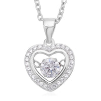 Simulated Diamond Heart Shape Dancing Pendant Necklace 20 Inches in Rhodium Over Sterling Silver and Stainless Steel 1.00 ctw