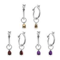 Set of 3 Brazilian Citrine, Amethyst and Mozambique Garnet Earrings in Stainless Steel 2.60 ctw
