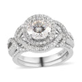 120 Facets Moissanite Stackable Ring in Platinum Over Sterling Silver (Size 5.0) 3.00 ctw - Sticky add to cart bar