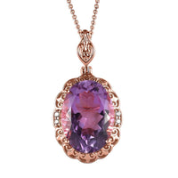 Rose De France Amethyst and White Zircon Pendant Necklace 20 Inches in Vermeil Rose Gold Over Sterling Silver 11.35 ctw