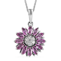 Premium Madagascar Pink Sapphire and Moissanite Floral Pendant Necklace 20 Inches in Platinum Over Sterling Silver 1.75 ctw