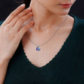 Blue Magic Color Glass and Simulated Mystic White Crystal Fancy Heart Pendant Necklace 20-22 Inches in Silvertone - Sticky add to cart bar