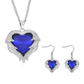 Blue Glass, Austrian Crystal Heart Pendant Necklace 24-26 Inches and Earrings in Silvertone - Sticky add to cart bar