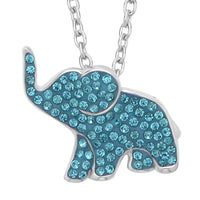 Blue Austrian Crystal Elephant Pendant Necklace 20 Inches in Rhodium Over Sterling Silver