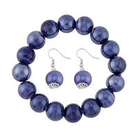 Purple Color Style Beaded Stretch Bracelet and Earrings in Stainless Steel
