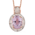 Premium Martha Rocha Kunzite and Diamond Halo Pendant Necklace 20 Inches in Vermeil Rose Gold Over Sterling Silver 3.90 ctw - Sticky add to cart bar