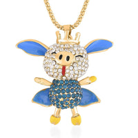 Blue and White Austrian Crystal Dainty Pendant Necklace 28-30 Inches in Goldtone