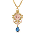 Cameo and Multi Gemstone Victorian Style Pendant Necklace 28-30 Inches in Goldtone - Sticky add to cart bar